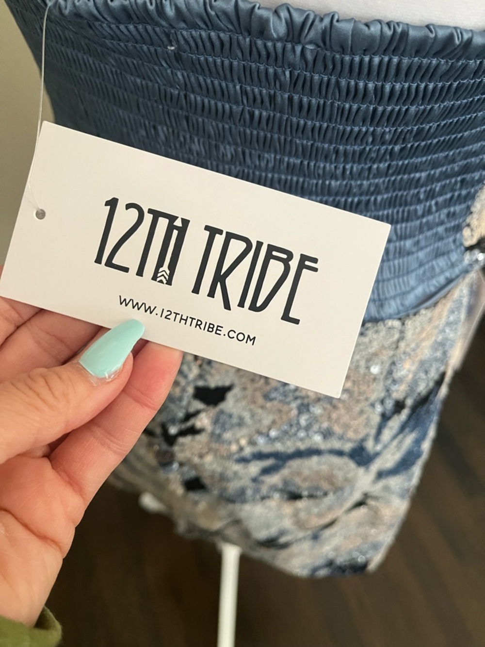 12th Tribe Silver and Blue Sequin Floral Two-Piece - Picture 3 of 8